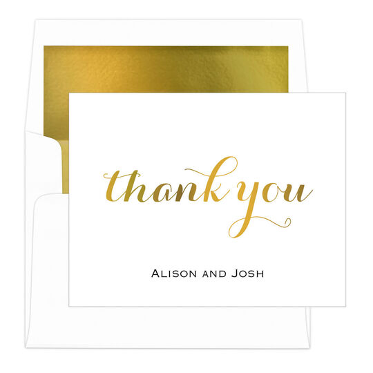 White Thank You Foldover Foil Stamped Note Cards with Lined Envelopes